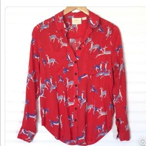 Rare Anthropologie Maeve Dancing Deer Blouse 8 M